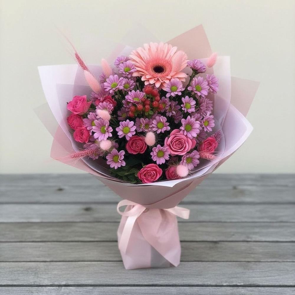 Букет цветов из: Розы, Герберы и Хризантемы в Панахесе