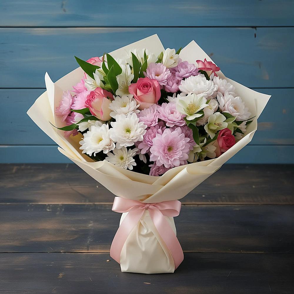 Букет цветов из: Хризантемы, Альстромерии и Розы в Панахесе